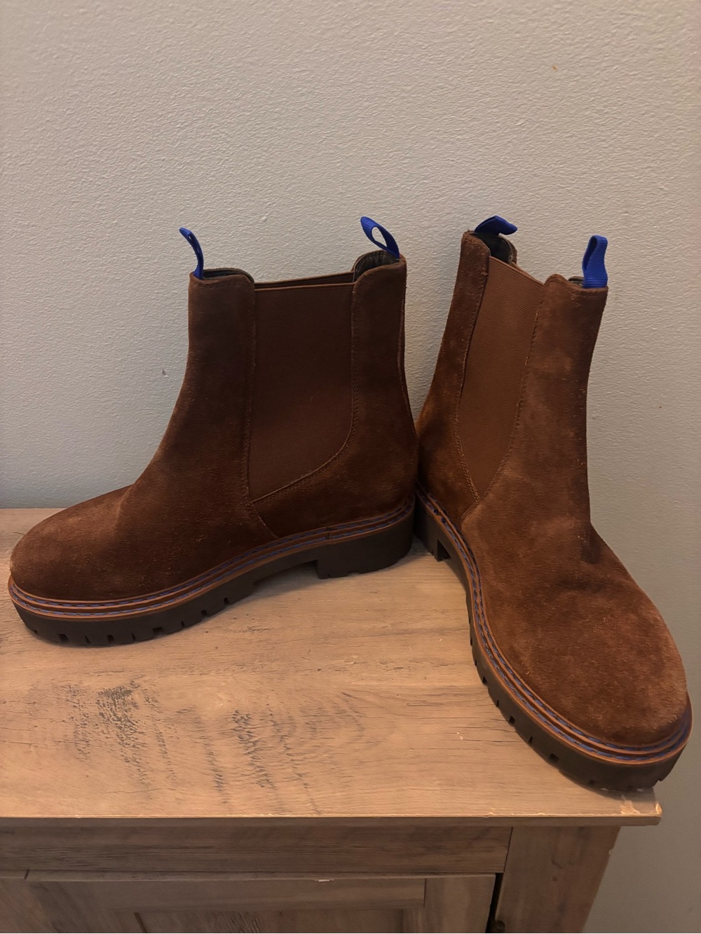 Women's Brown Suede Leather Chelsea Combat Boots